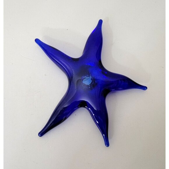 Art Glass Starfish Paperweight Cobalt Blue Glass - Picture 3 of 4